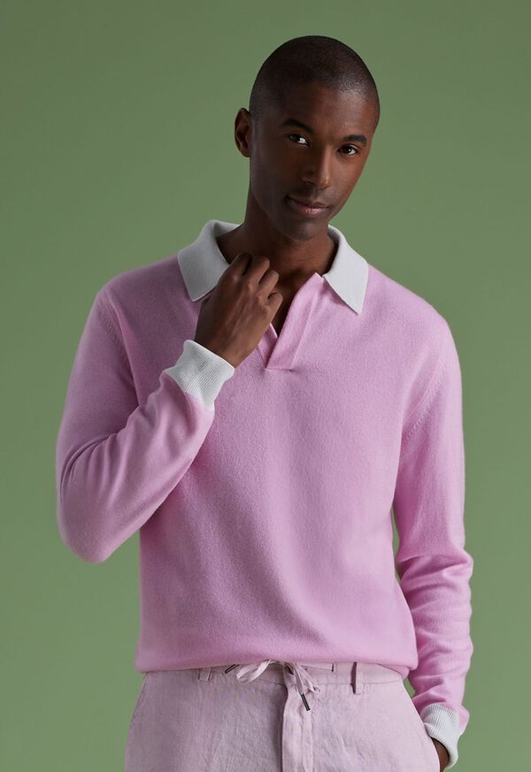 Light Pink Paul Stuart Cashmere Open Collar Polo | UK_PAUL34643