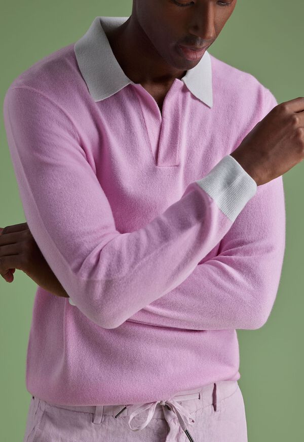 Light Pink Paul Stuart Cashmere Open Collar Polo | UK_PAUL34643