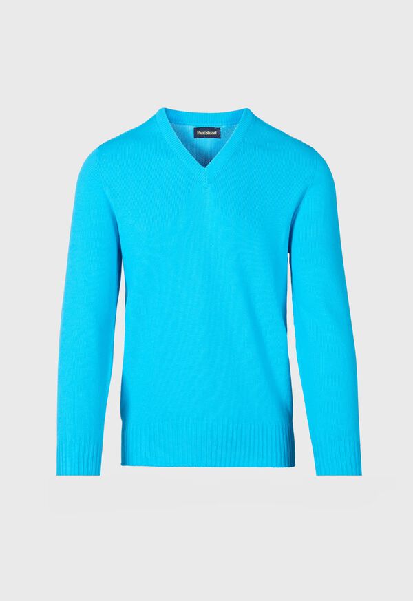 Light Turquoise Paul Stuart Cotton V-Neck | UK_PAUL44398