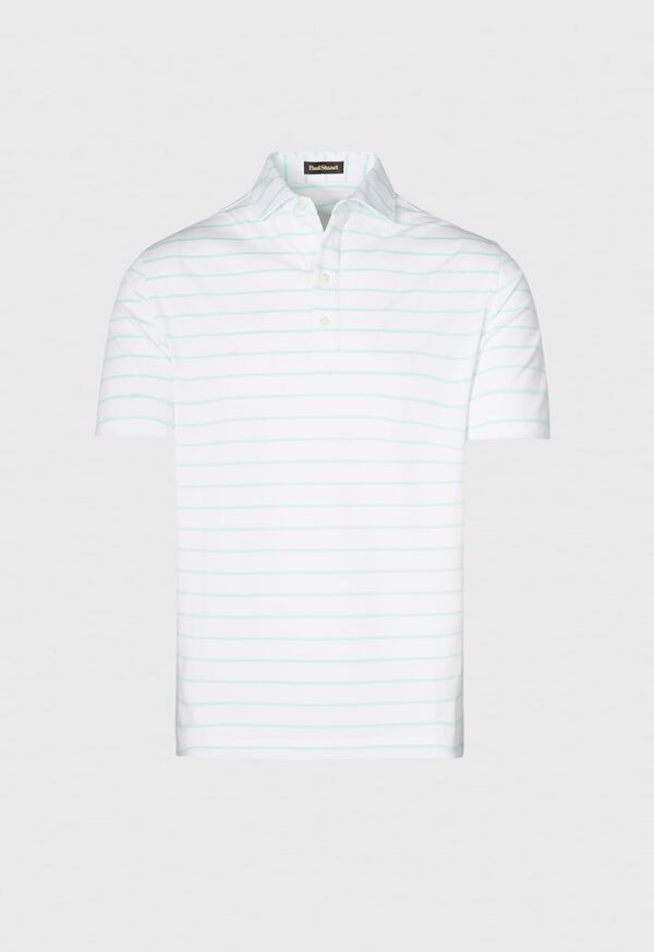 Mint Paul Stuart Pencil Stripe on White Ground Performance Polo | UK_PAUL32656