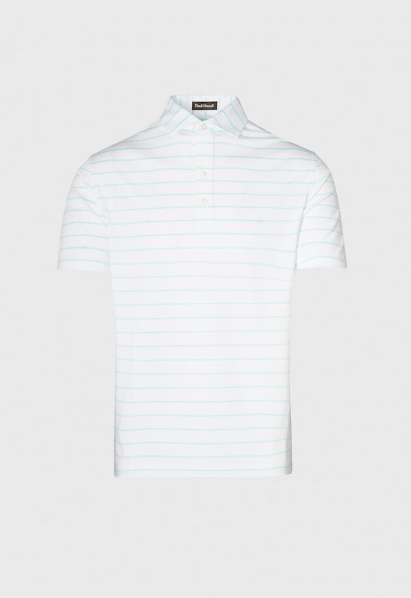 Mint Paul Stuart Pencil Stripe on White Ground Performance Polo | UK_PAUL32656