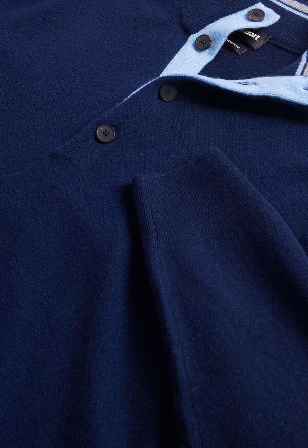 Navy Paul Stuart Cashmere Button Mock Neck | UK_PAUL36190