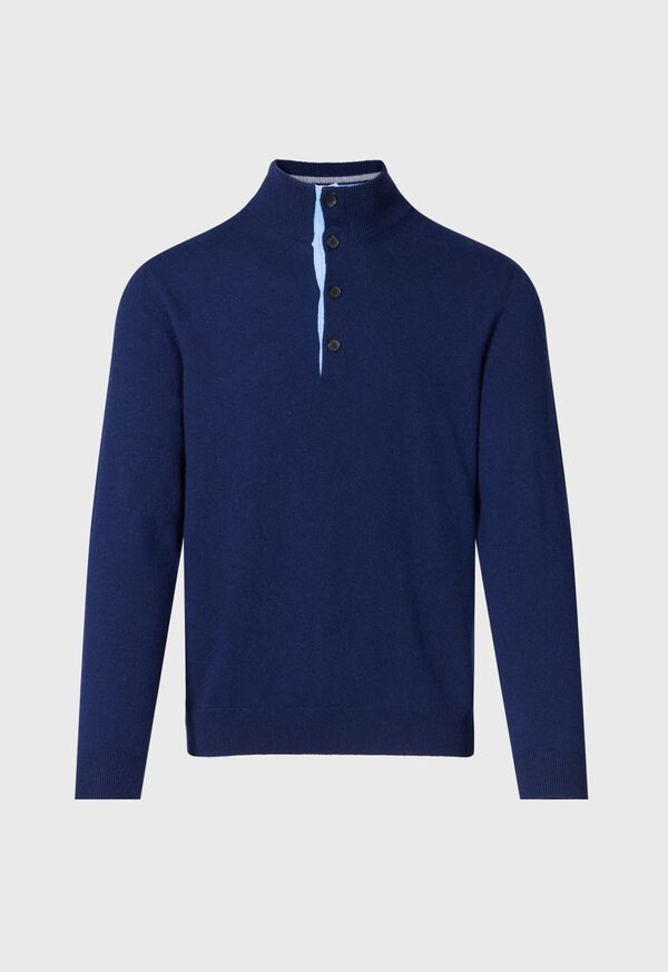 Navy Paul Stuart Cashmere Button Mock Neck | UK_PAUL36190