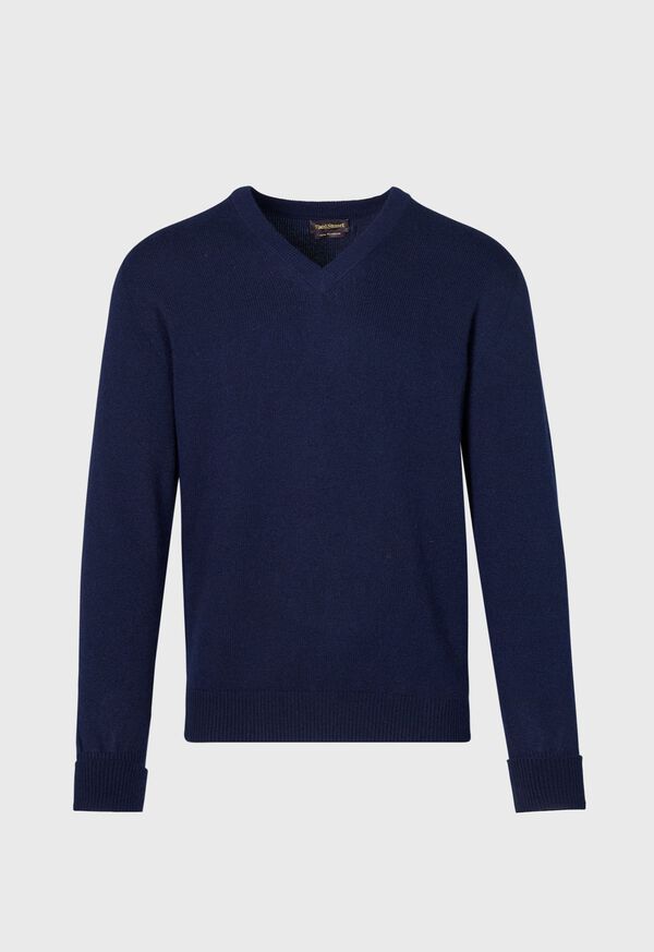 Navy Paul Stuart Classic Cashmere Double Ply V-Neck | UK_PAUL53420