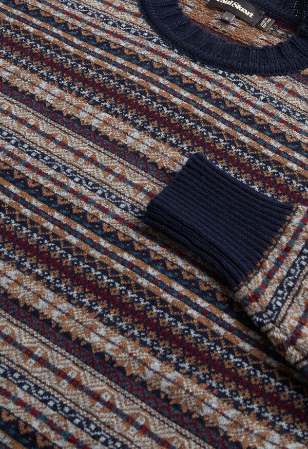 Navy Paul Stuart Fair Isle Crewneck | UK_PAUL82967