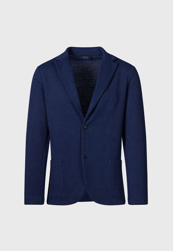 Navy Paul Stuart Linen Cotton Piqué Knit Blazer | UK_PAUL74933