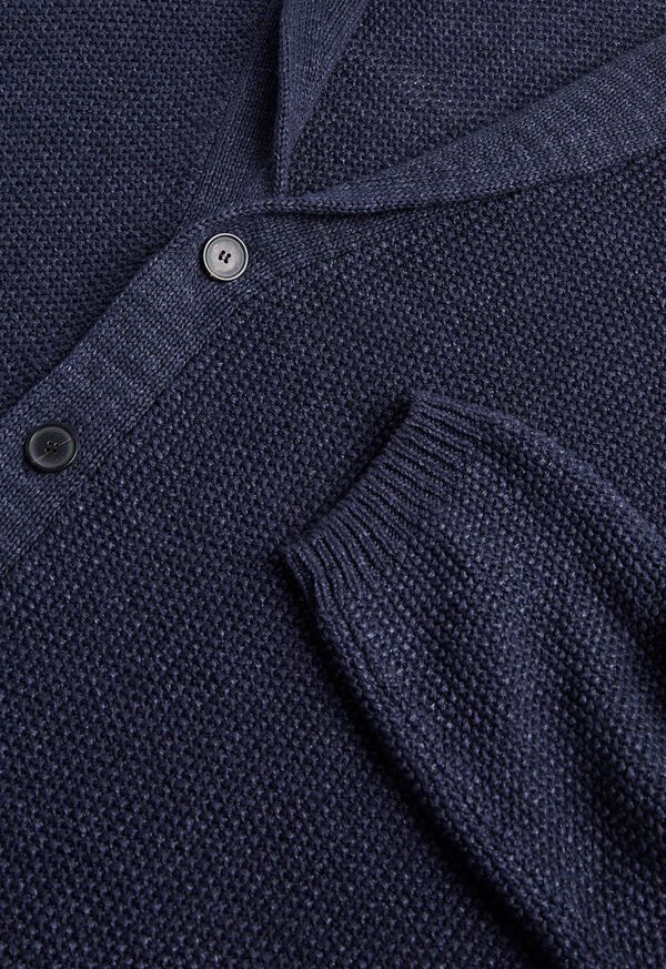 Navy Paul Stuart Linen Rice Stitch Cardigan | UK_PAUL19947