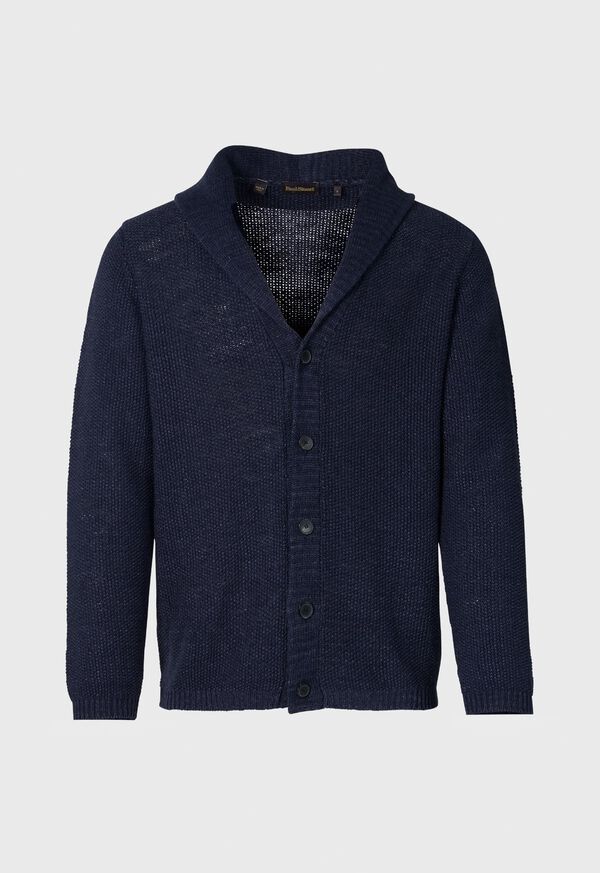 Navy Paul Stuart Linen Rice Stitch Cardigan | UK_PAUL19947