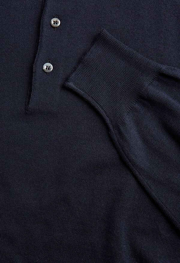 Navy Paul Stuart Long Sleeve Merino Wool Polo Shirt | UK_PAUL22682