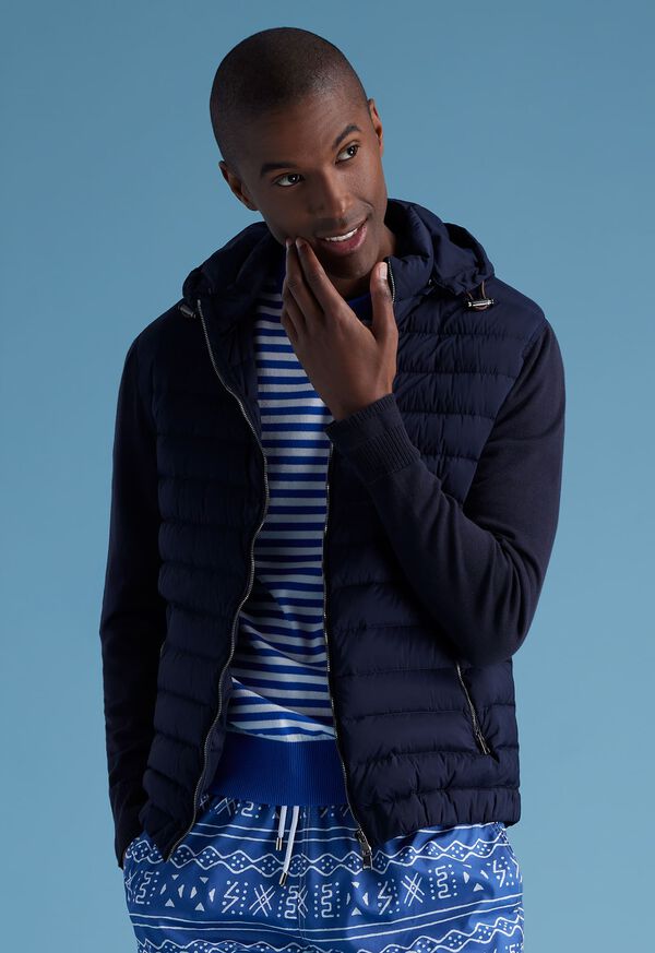 Navy Paul Stuart Quilted Jacket with Hood | UK_PAUL97172