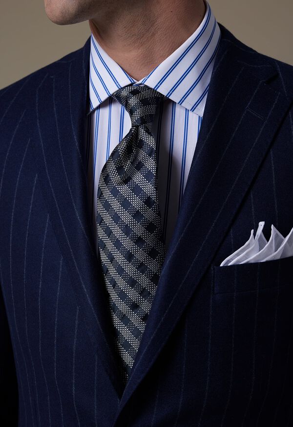 Navy Paul Stuart Silk Jacquard Check | UK_PAUL35169