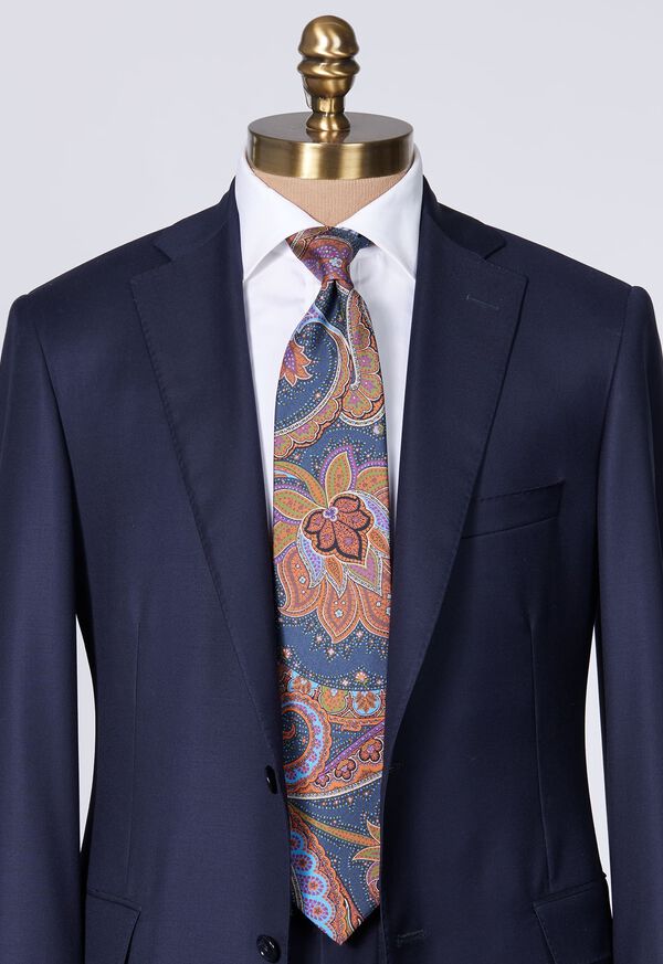 Navy Paul Stuart Silk Paisley Print | UK_PAUL22097