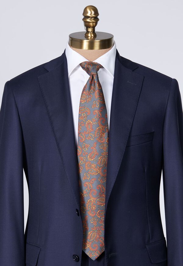 Navy Paul Stuart Silk Paisley Print | UK_PAUL22097