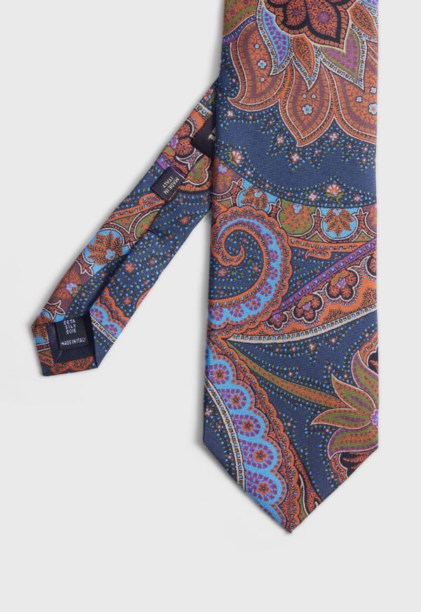 Navy Paul Stuart Silk Paisley Print | UK_PAUL22097