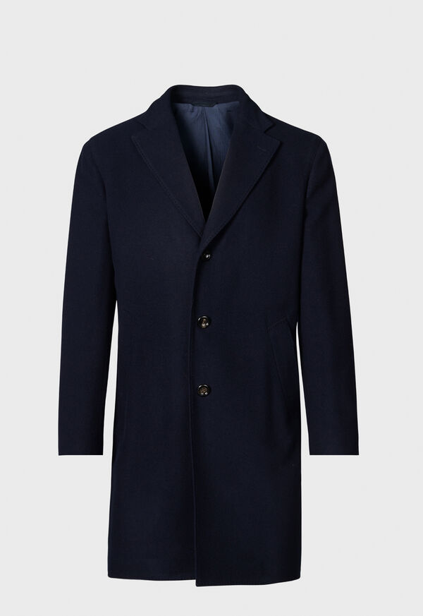 Navy Paul Stuart Soft Wool Overcoat | UK_PAUL48132