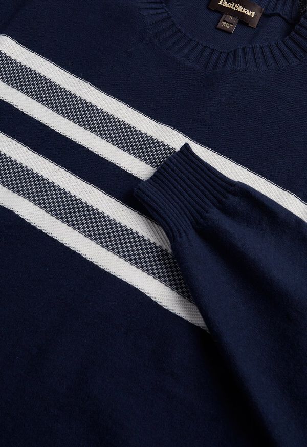 Navy Paul Stuart Stripe Crewneck | UK_PAUL44655