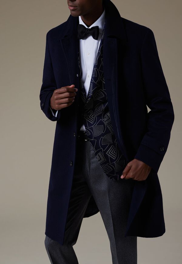 Navy Paul Stuart Super 180s Wool Raincoat | UK_PAUL86684