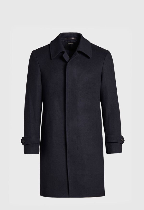 Navy Paul Stuart Super 180s Wool Raincoat | UK_PAUL86684