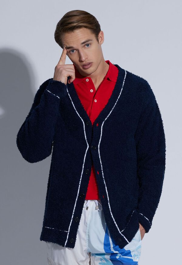 Navy Paul Stuart Terry Cloth Cardigan | UK_PAUL89959