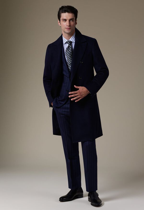 Navy Paul Stuart Water Repellent Wool Coat | UK_PAUL76919