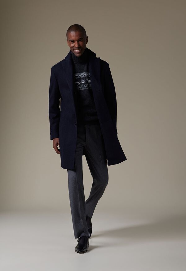 Navy Paul Stuart Wool Herringbone Coat | UK_PAUL56891