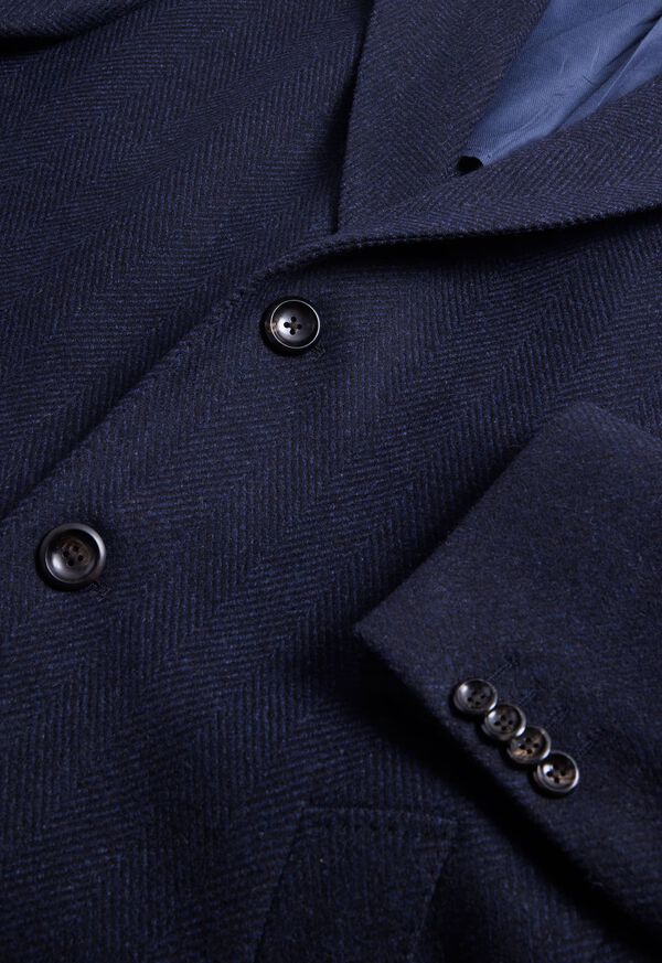 Navy Paul Stuart Wool Herringbone Coat | UK_PAUL56891