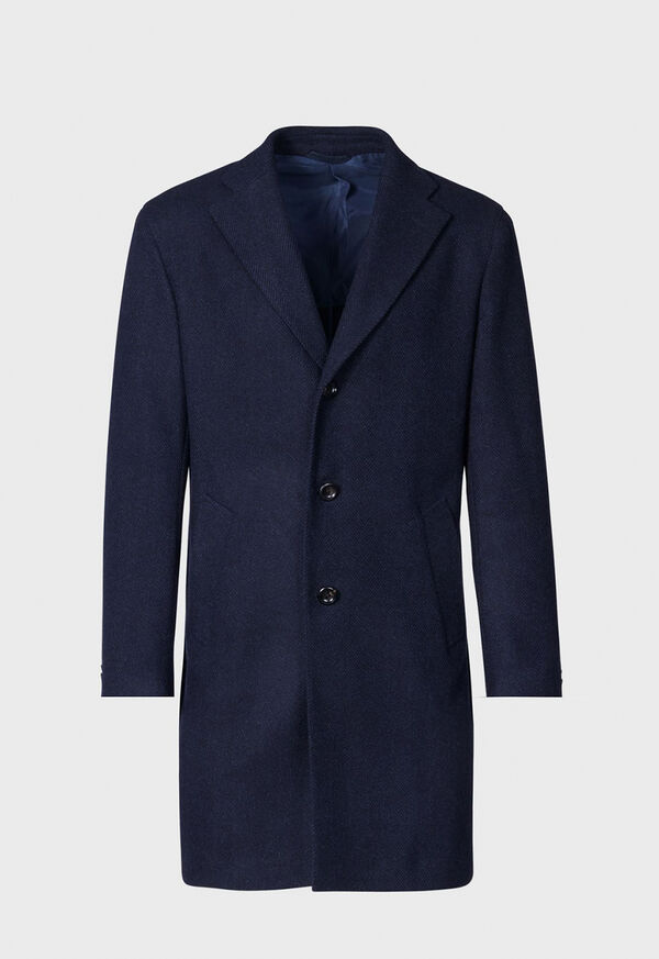 Navy Paul Stuart Wool Herringbone Coat | UK_PAUL56891