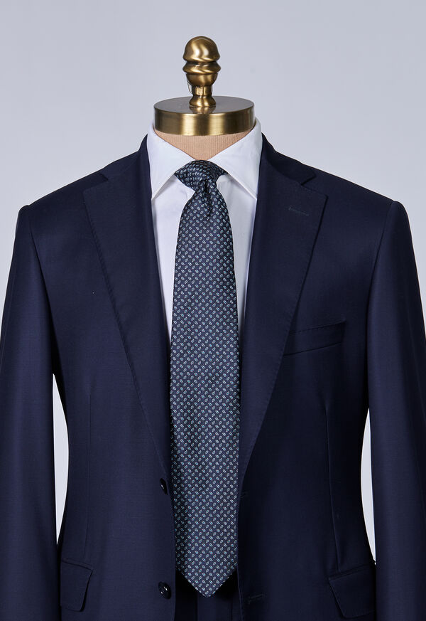 Navy Paul Stuart Woven Silk Micro Pine Motiff | UK_PAUL92056