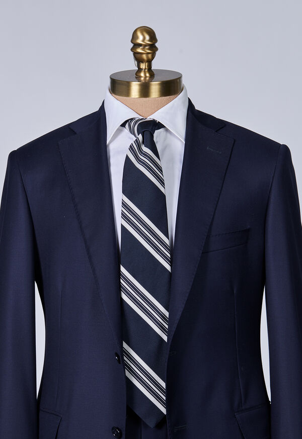 Navy Paul Stuart Woven Silk Stripe | UK_PAUL70811