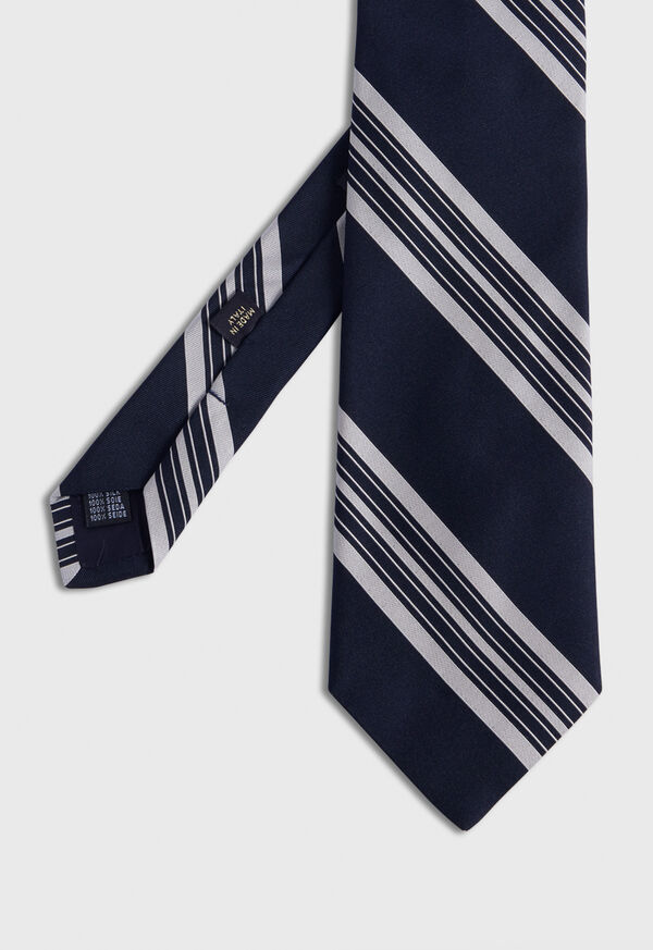 Navy Paul Stuart Woven Silk Stripe | UK_PAUL70811