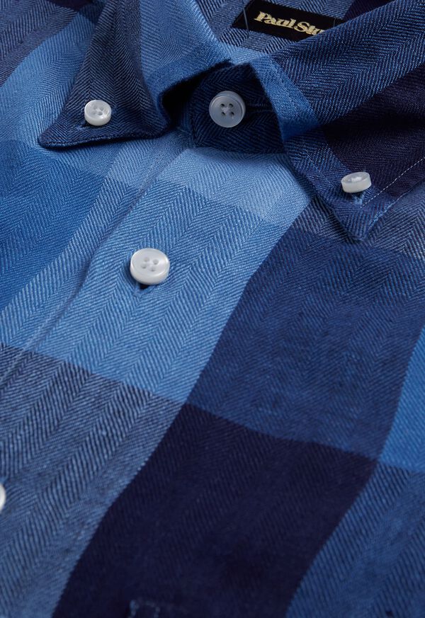 Navy / Blue Paul Stuart Linen Buffalo Check | UK_PAUL61509