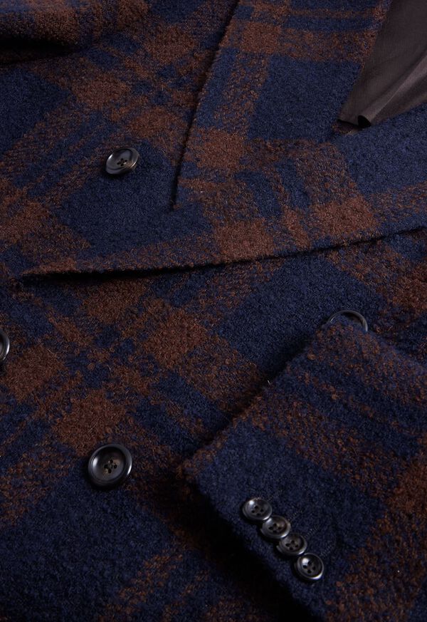 Navy / Brown Paul Stuart Double Breasted Boucle Plaid | UK_PAUL47125