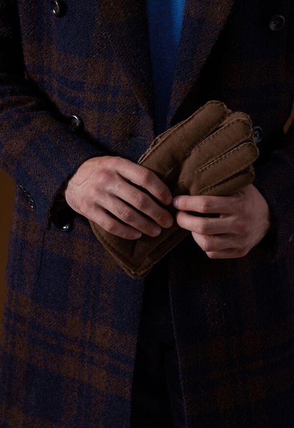 Navy / Brown Paul Stuart Double Breasted Boucle Plaid Coat | UK_PAUL91474