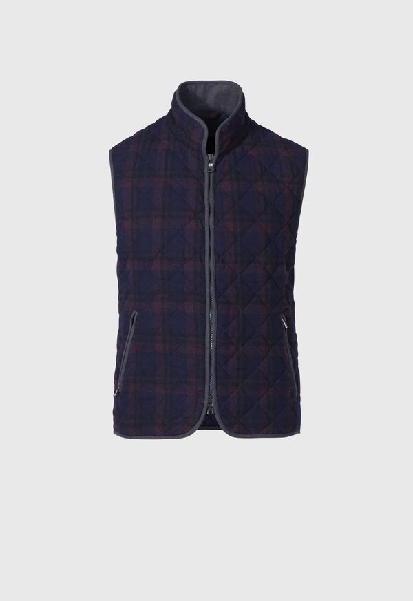 Navy / Burgundy Paul Stuart Wool Plaid Quilted Vest | UK_PAUL28300