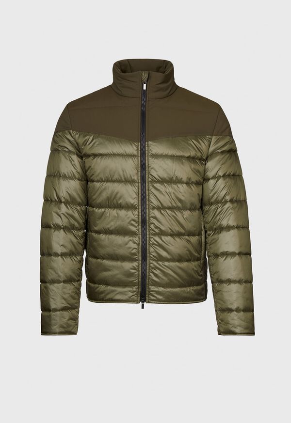 Olive Paul Stuart Puffer Jacket With Tonal Shoulder Contrast Fabric | UK_PAUL89977