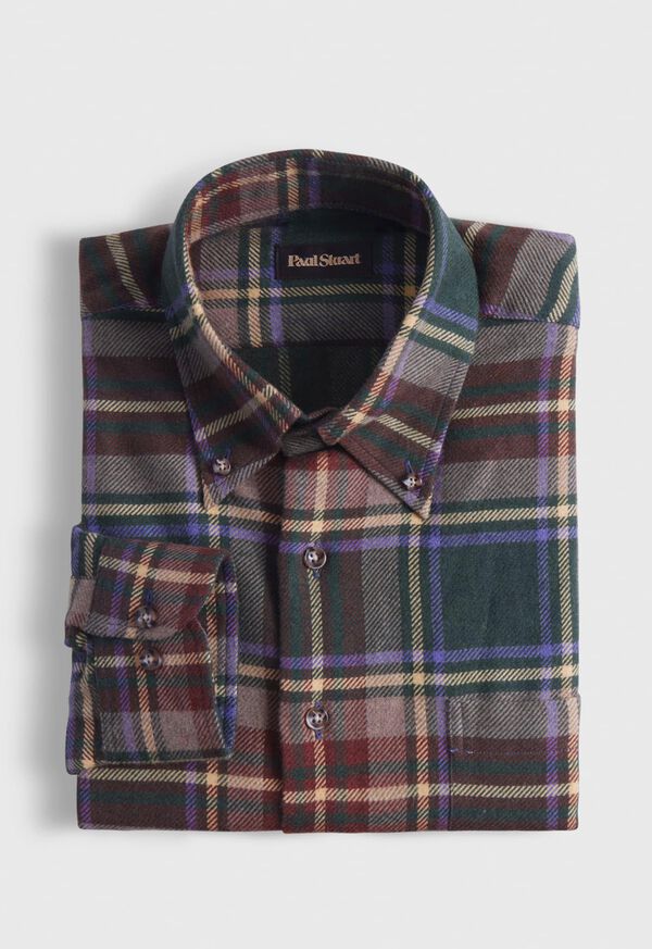 Olive / Brown Paul Stuart Flannel Plaid | UK_PAUL82753