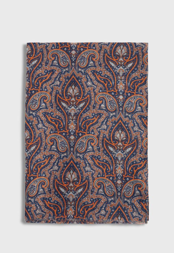 Orange Paul Stuart Cotton & Linen Paisley Print Scarf | UK_PAUL79965