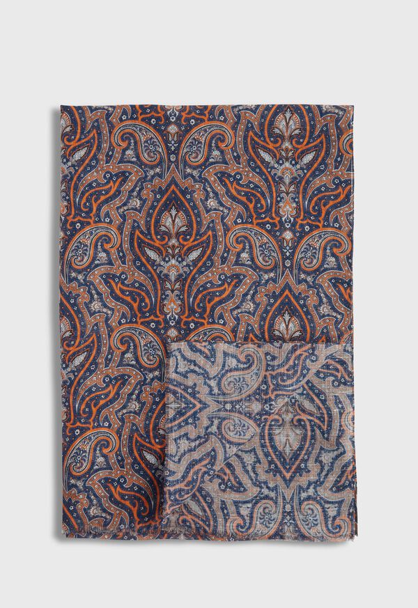 Orange Paul Stuart Cotton & Linen Paisley Print Scarf | UK_PAUL79965