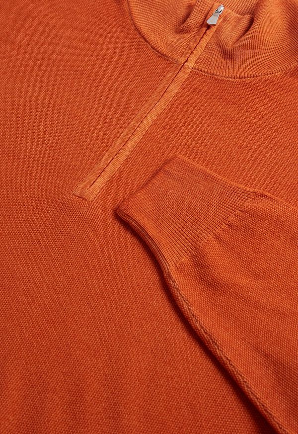 Orange Paul Stuart Merino Wool Rice Stitch Quarter Zip | UK_PAUL97672