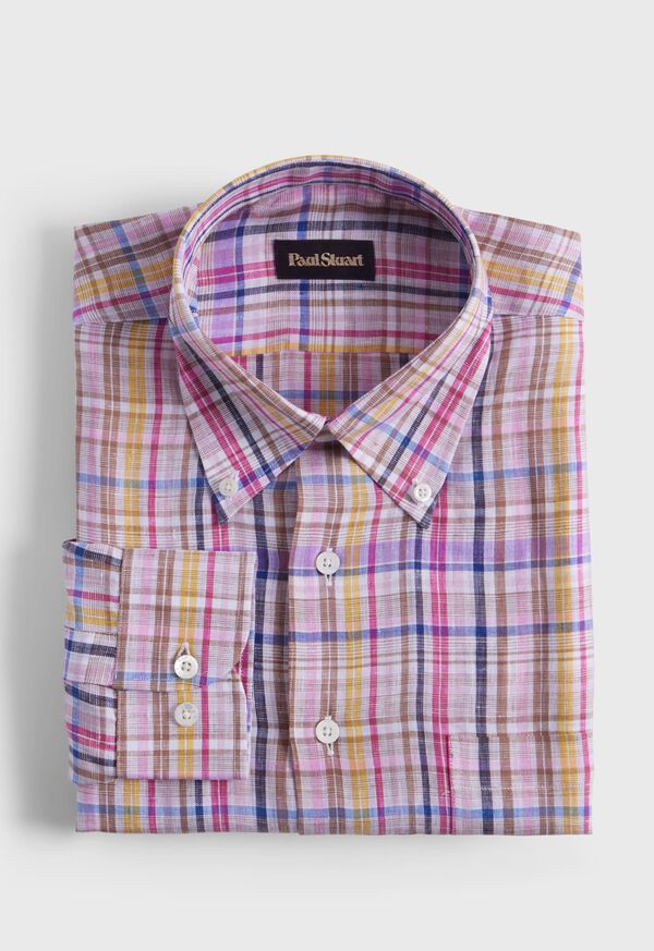 Pink / Purple Paul Stuart Linen Multicolor Plaid | UK_PAUL10002