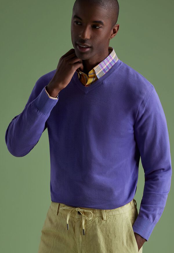 Purple Paul Stuart Fine Gauge Cotton V-Neck | UK_PAUL42173