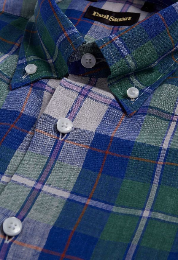 Purple / Green Paul Stuart Linen Plaid | UK_PAUL93612