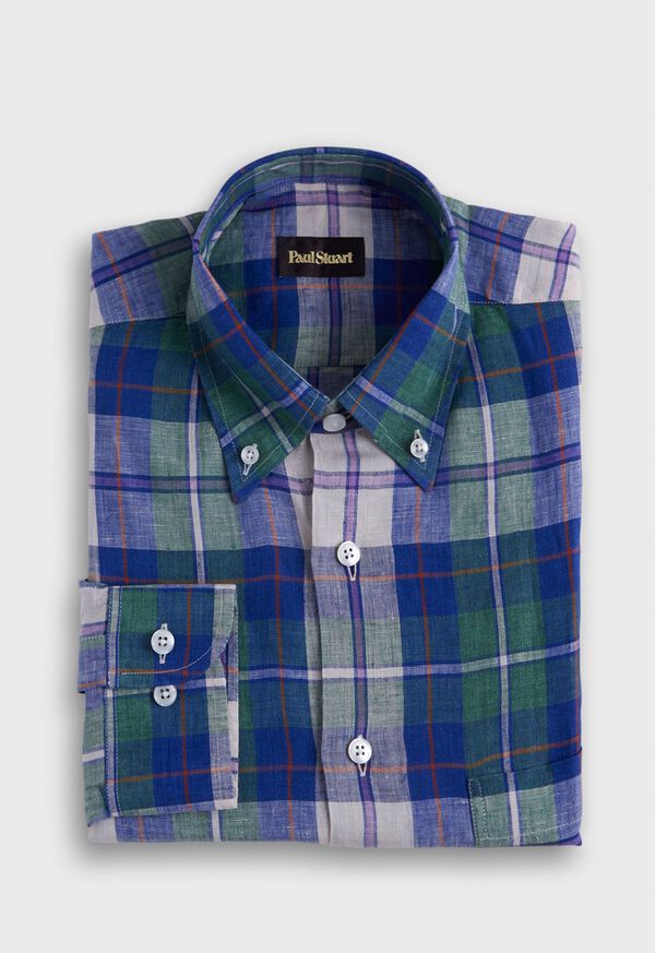 Purple / Green Paul Stuart Linen Plaid | UK_PAUL93612