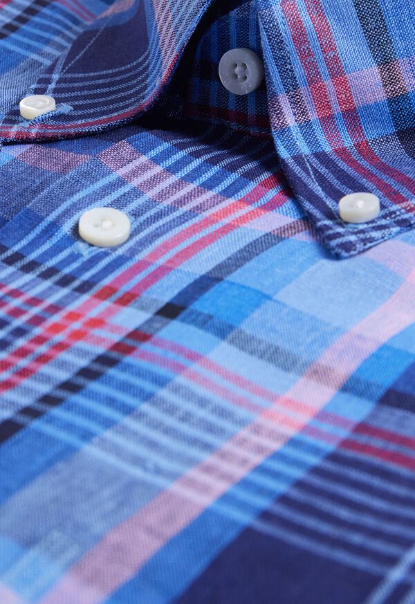 Purple / Navy / Blue Paul Stuart Linen Plaid | UK_PAUL78211