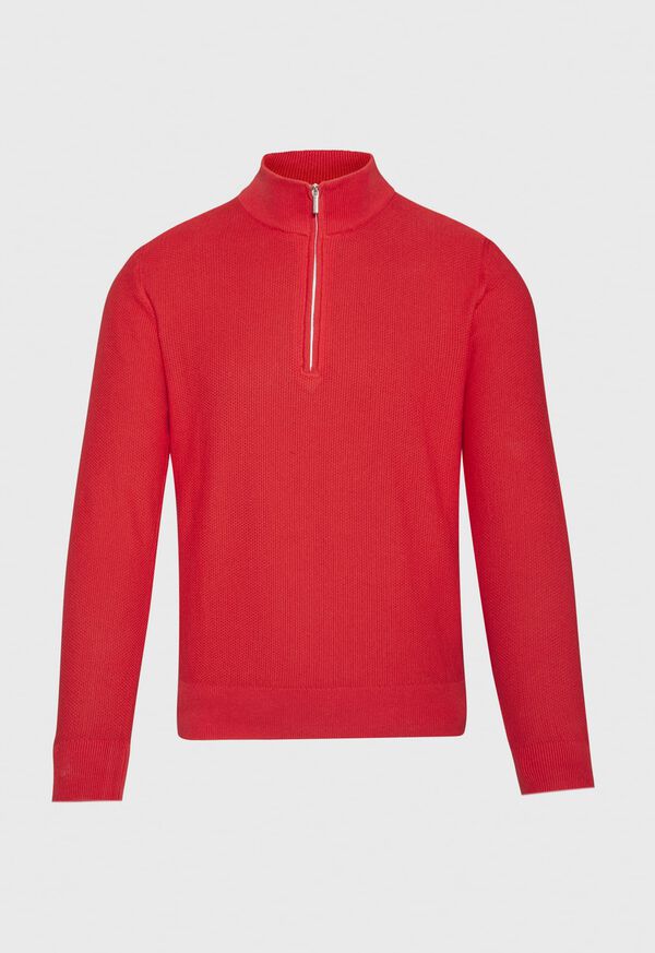 Red Paul Stuart Cotton Quarter Zip Rice Stitch | UK_PAUL34810