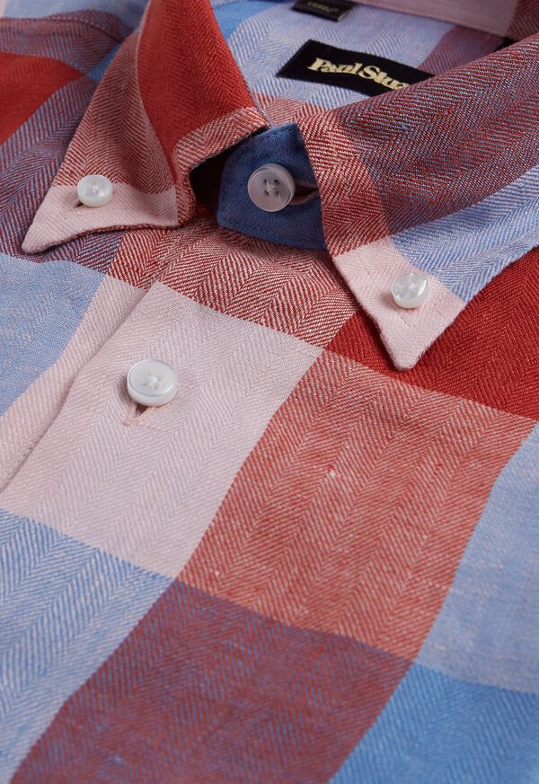 Red / Blue Paul Stuart Linen Buffalo Check | UK_PAUL61074