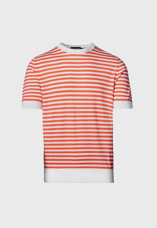 Red / White Paul Stuart Stripe Knit Short Sleeve Crewneck | UK_PAUL83111