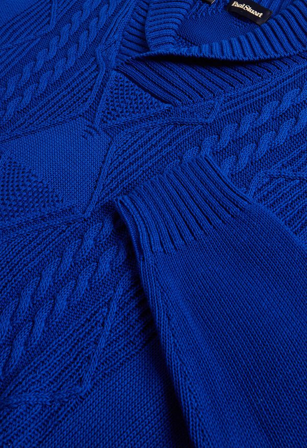 Royal Blue Paul Stuart Cotton Cable Shawl Collar | UK_PAUL96634