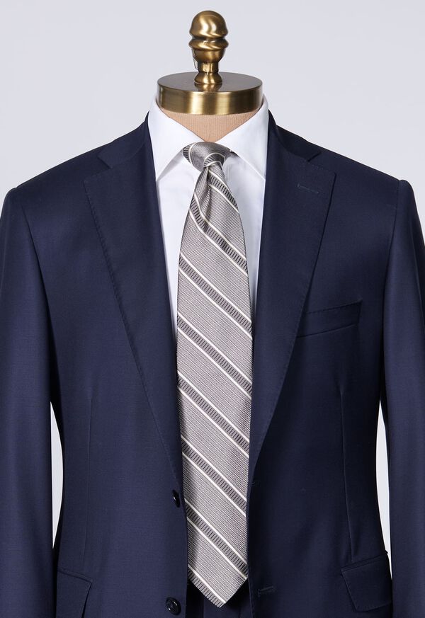 Silver Paul Stuart Silk Jacquard Macclesfield Stripe | UK_PAUL72539