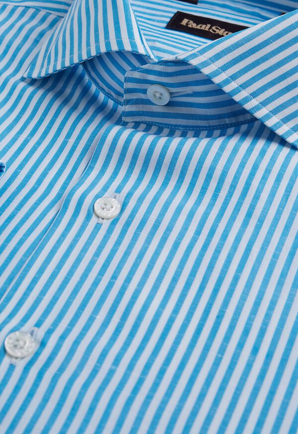 Turquoise Paul Stuart Bengal Stripe Cotton & Linen | UK_PAUL29056